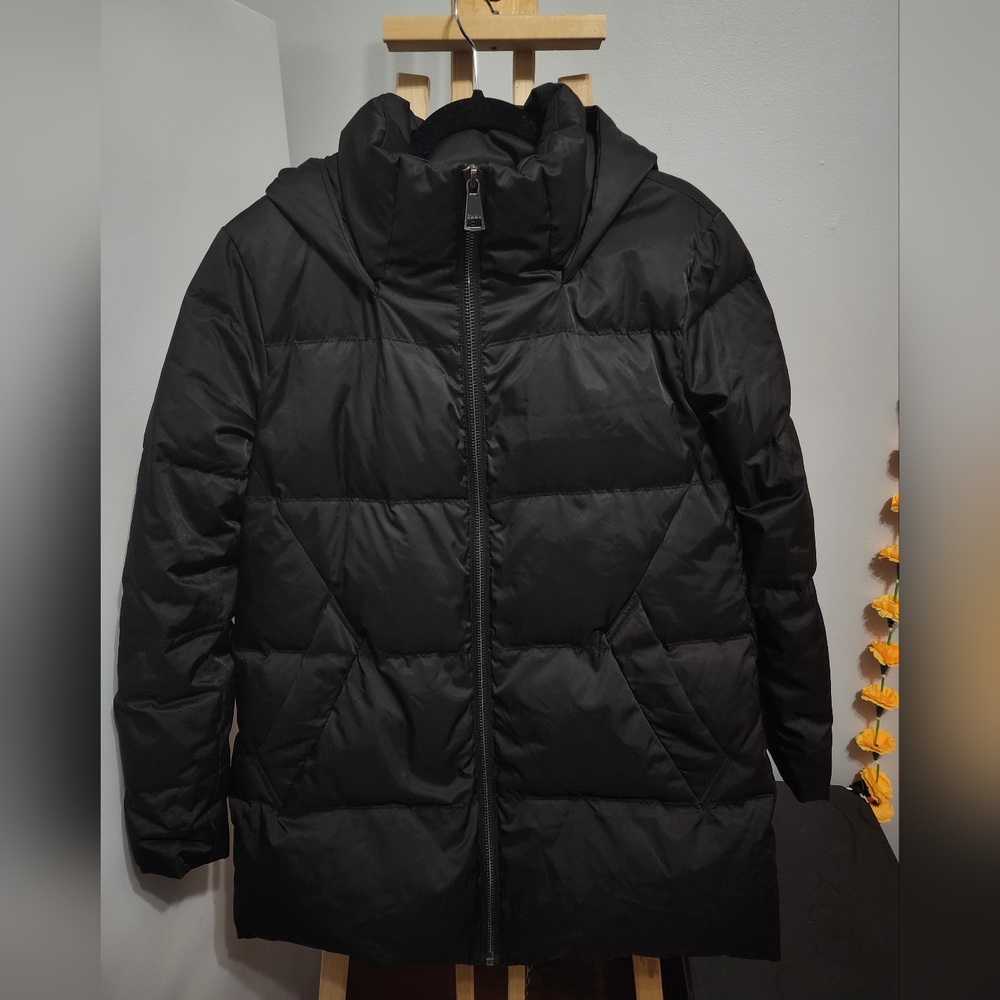 DKNY Black Hoodied Puffer Coat